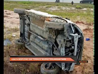 Kereta berpusing dan terbalik selepas terlanggar tapir