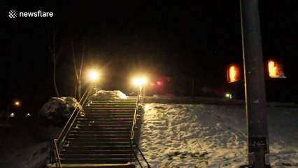 Urban skier almost gets hit by car