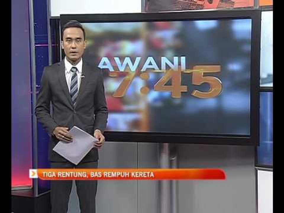 Tiga rentung, bas rempuh kereta