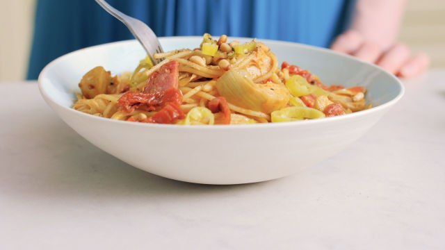 Antipasto Pasta with Sausage, Artichoke Hearts, and Sun-Dried Tomatoes