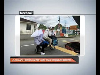 Lelaki kayuh basikal hantar 'anak-anak' ke sekolah dibantu