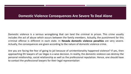 Domestic Violence Consequences are Severe to Deal Alone