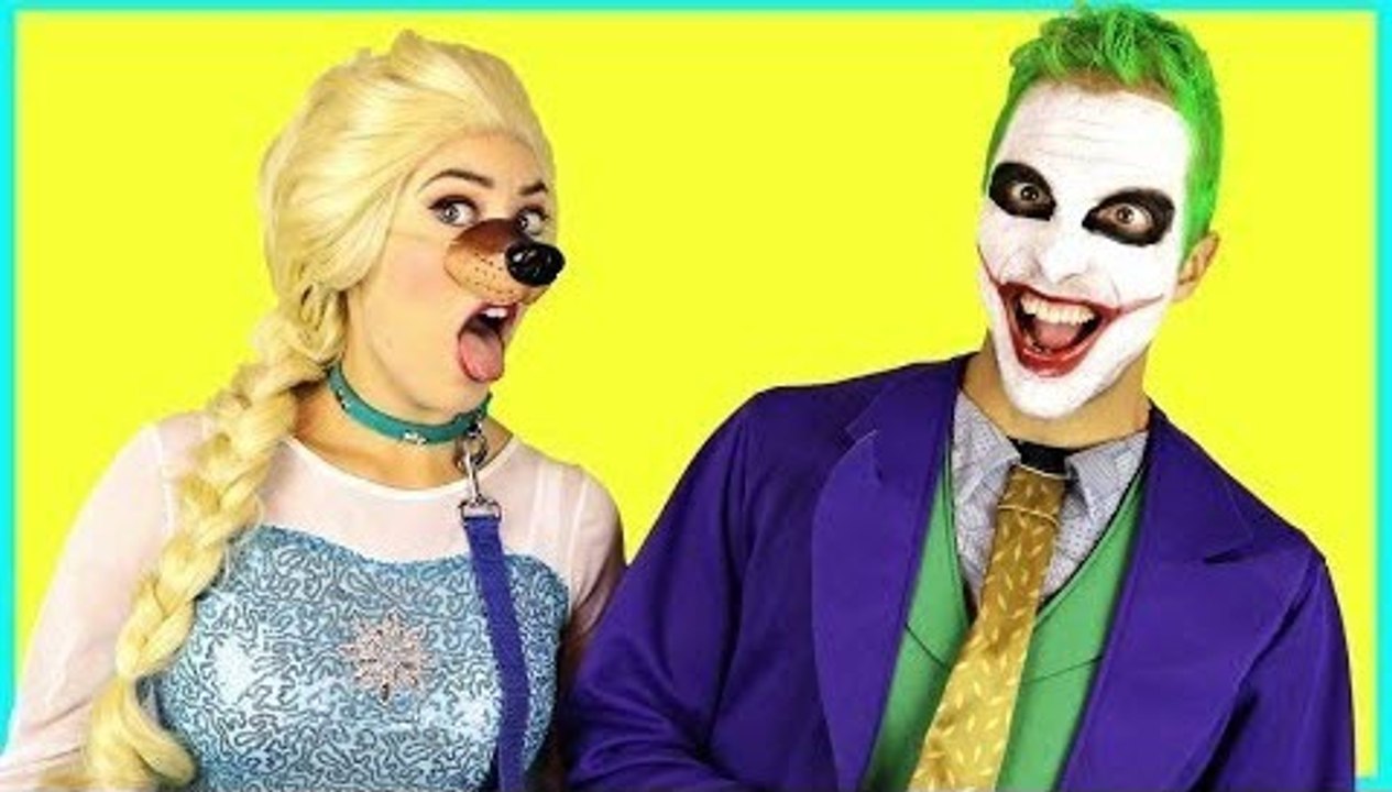 Frozen Elsa BECOMES A DOG w_ Joker Spidergirl Spiderman Toys Princess Superhero Fun in real life