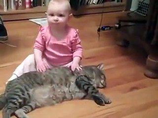 Kediyle Oynayan Komik Bebek