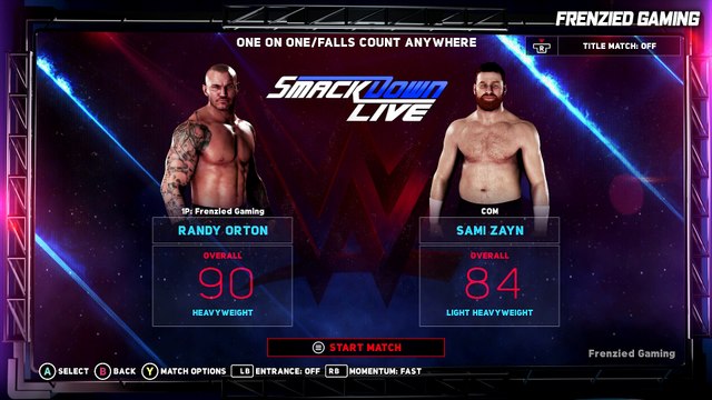 WWE 2K18 Randy Orton Vs Sami Zayn Falls Count Anywhere Match