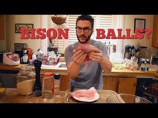 Man Demonstrates How to Cook Bison Balls