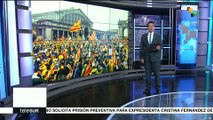 Soberanistas catalanes protestan en Bruselas en favor de su movimiento