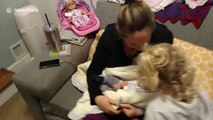 Little girl's cute reaction to meeting baby brother for the first time