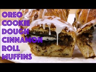 Dessert Breakfast Overload: Oreo Cookie Dough Cinnamon Roll Muffins