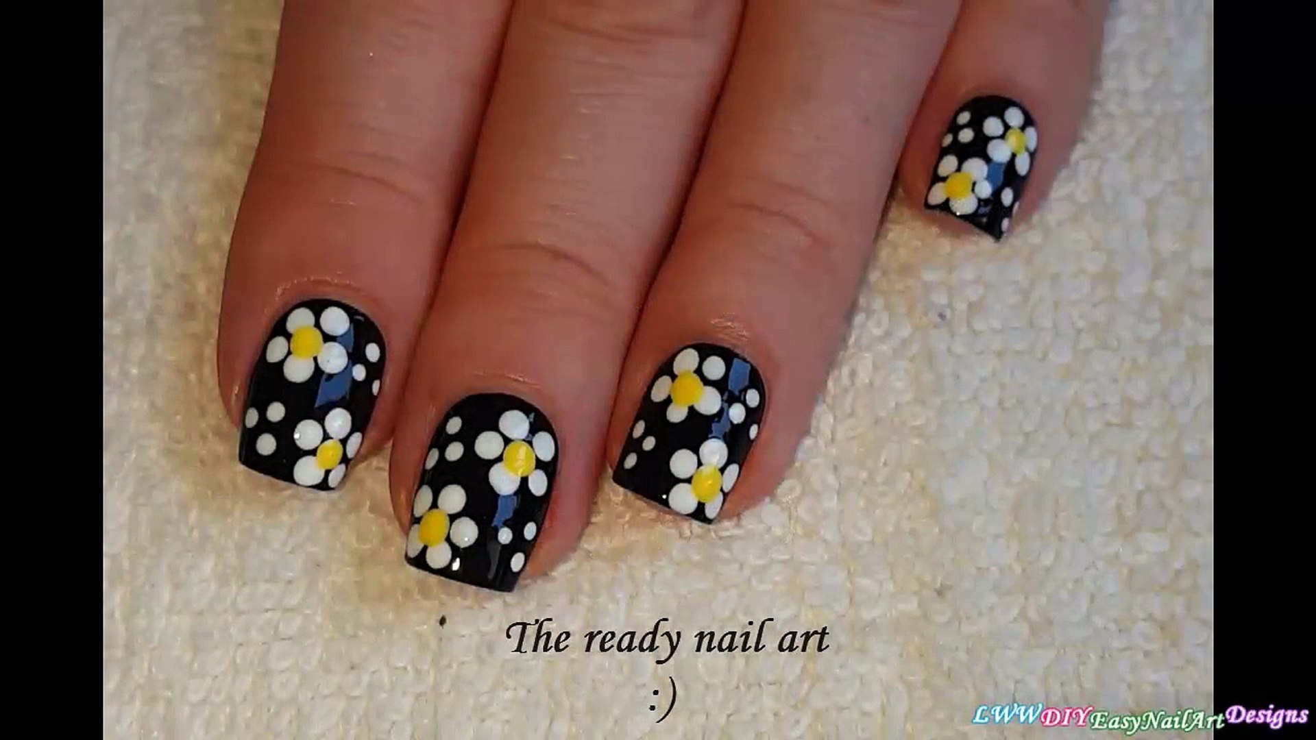 DOTTING TOOL NAIL ART #4 - Black Based DAISY NAILS-yNSYL5WyBZA