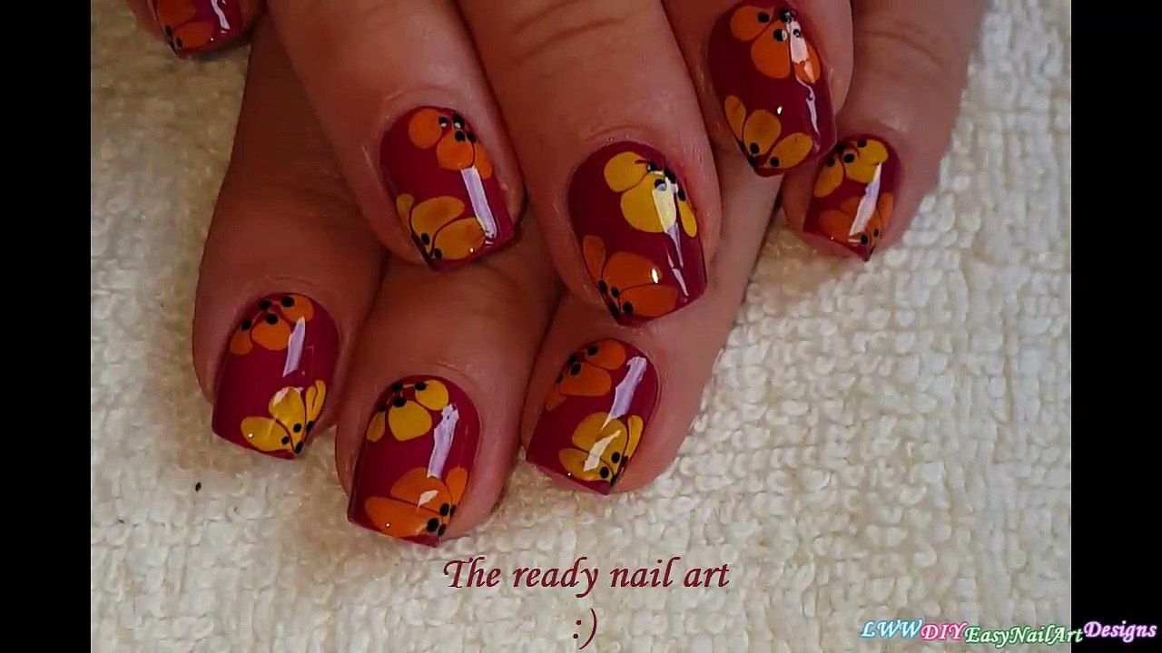 DRY MARBLE FALL FLOWER NAIL ART Using Dotting Tool & NeedleHCC2pq02dvc