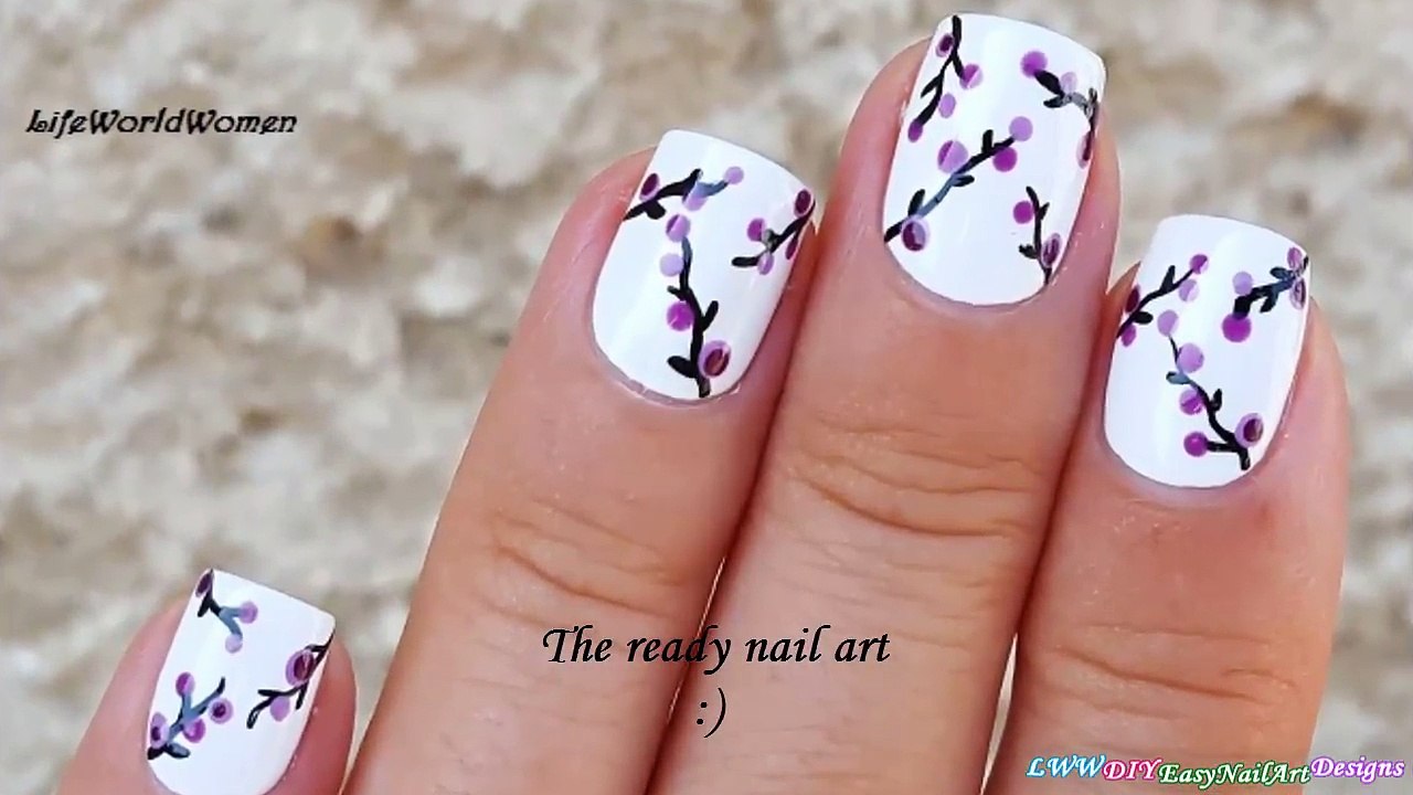 FLORAL NAILS - Purple & White Striping Brush & DOTTING TOOL NAIL ART-jCXs6mBZag8