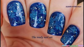 NEEDLE NAIL ART #23 _ Sparkle Blue Marble Nails-dKlIym70xXE