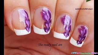 NEEDLE NAIL ART #28 - French Manicure With Purple Dry Marble Design-eKEbo-inZlc