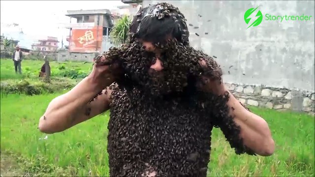 Il se recouvre le corps de milliers d'abeilles... Dangereux!