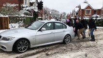 BMW driver stuck in snow in St Albans