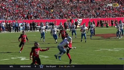 Robert McClain intercepts Matthew Stafford at the end of the first half