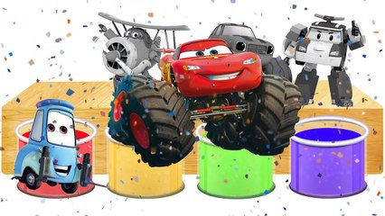 Colors Shower Disney McQueen Blaze Monster Trucks Super Wings Robo Car Poli Bathing Fun Learn Colors-XmGEQ-7xxX4