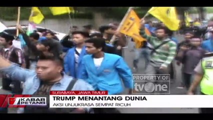 Menolak Kebijakan Trump, Aksi Unjuk Rasa di Surabaya Berlangsung Ricuh