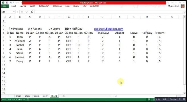 Create Attendance Sheet in Excel