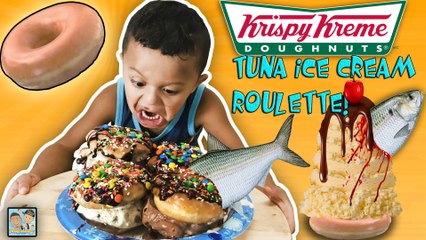 1 FOOT KRISPY KREME ICE CREAM SANDWICH w/DONUTS ! FISH FLAVORED DESSERT! DINGLEHOPPERZ VLOG