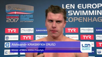 European Short Course Swimming Championships Copenhagen 2017 - Aleksandr KRASNYKH Winner of Mens 400m Freestyle