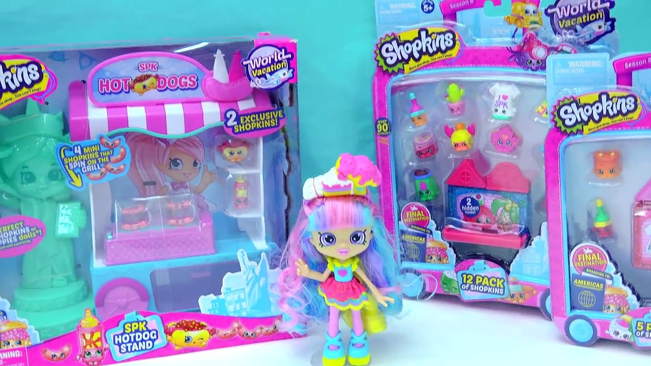SPK Shopkins Hot Dog Stand with Shoppies Rainbow Kate Doll   Americas Season 8 Blind Bags-yMkQWFYQgjs