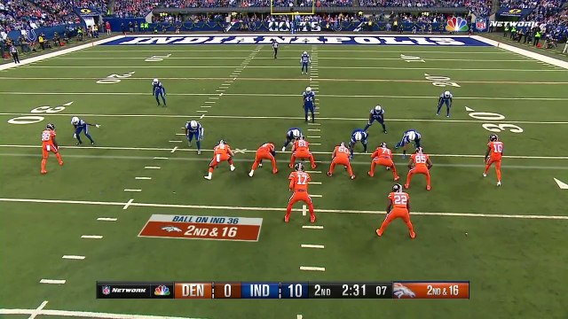 Denver Broncos quarterback Brock Osweiler ropes pass to wide receiver Emmanuel Sanders for 17 yards