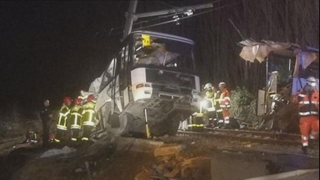 French investigators wait to speak to bus and train drivers in wake of crash that killed four children