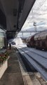 Pulizia binari da neve con treno