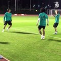 Modric, Kovacic and Marcelo keepie uppie skills with a tennis ball