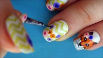 Spring floral nails - freehand nail art with chevron stamping-d9cRkUhVjds