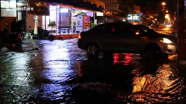 Rubbish strewn streets after heavy rain and flooding in Thailand