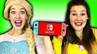 Frozen Elsa & Belle NINTENDO SWITCH CHALLENGE Spiderman Joker Fun Superhero in real life IRL