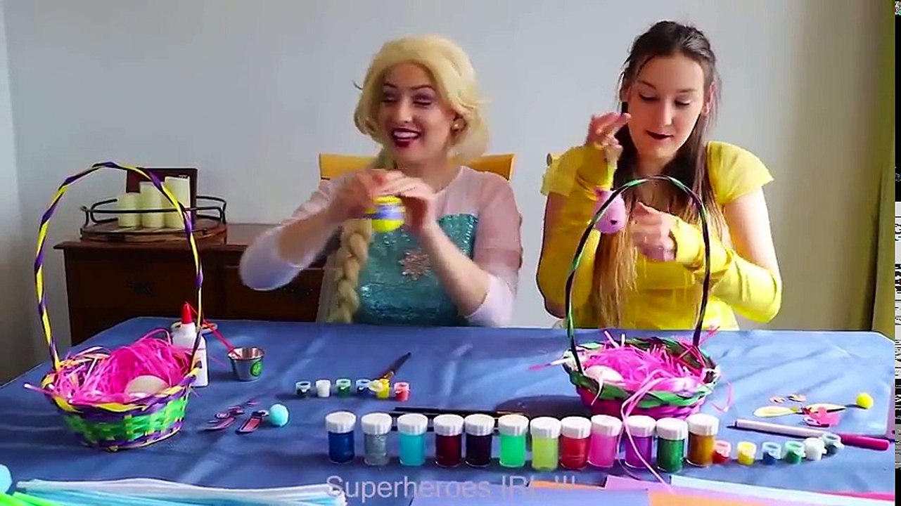 Frozen Elsa EASTER EGG CHALLENGE w  Belle Spiderman Joker Slumber Party Fun Superhero in real | Superheroes | Spiderman | Superman | Frozen Elsa | Joker