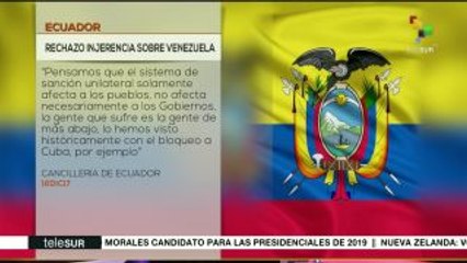 Ecuador rechaza sanción unilateral de EE.UU. contra Venezuela