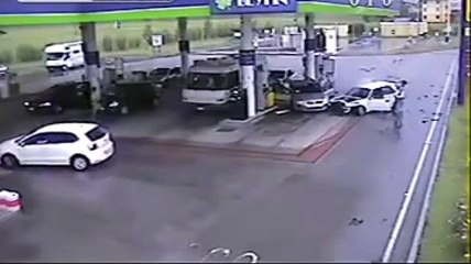 Funny Video: Car Loses Control and Smashes Into a Gas Station
