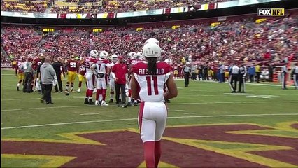 Fitzgerald goes to the stands and shakes a young Cardinals fan's hand