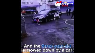 Heart-stopping moment a girl is mowed down by an SUV