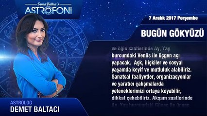 Günlük Burç Yorumu 7 Aralık 2017 Perşembe, Astrolog Demet Baltacı