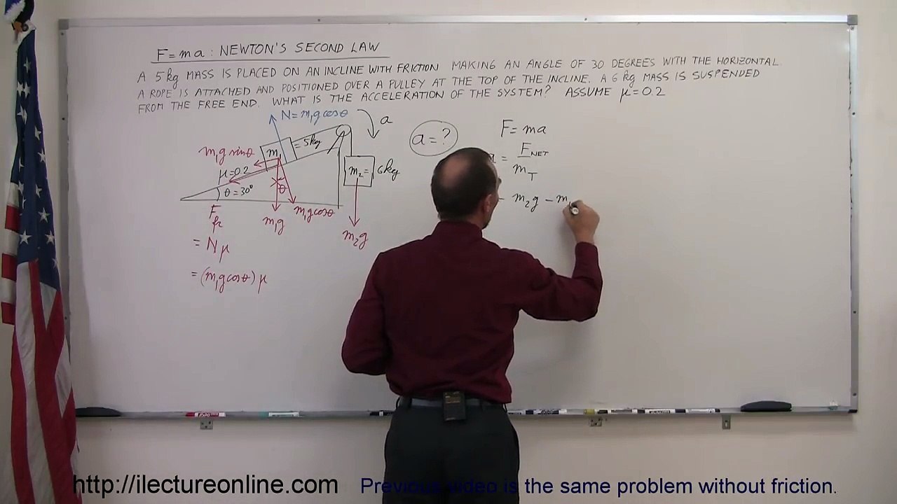 Physics - Pully on an Incline (2 of 2) With Friction