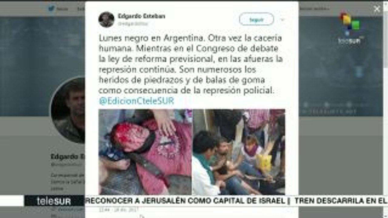 Violenta represión a manifestantes frente al Congreso argentino