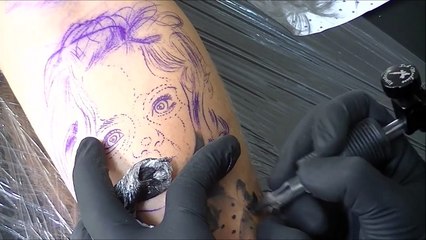 Little girl's portrait tattoo - time lapse--8iQXhQ8USw