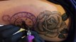 TATTOO TIME LAPSE _ COMPASS AND ROSE _ CONTINUATION OF REALISTIC THIGH PIECE _ BLACK AND GREY-WyowLXECR50