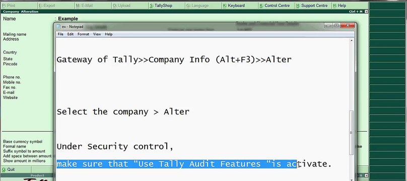 How to activate audit feature in Tally ERP 9 part-1