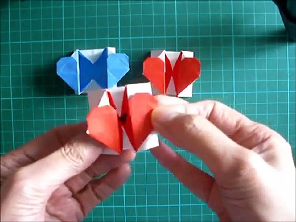 折り紙 ハートのメッセージボックス 箱 簡単な折り方 Origami Heart message box-GPGXxxNLIXM