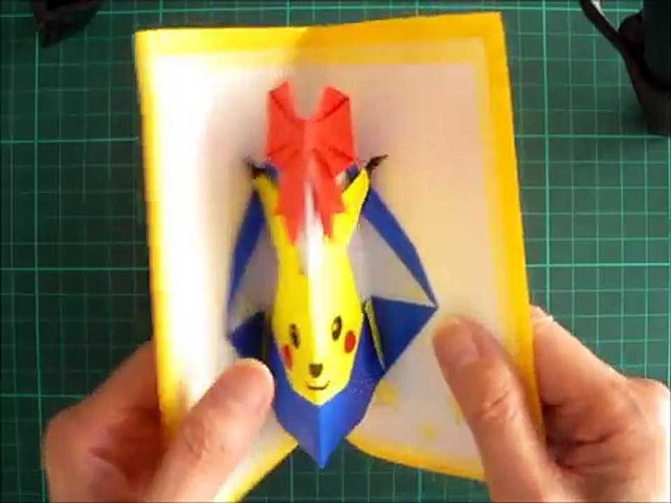 折り紙 ポケモン ピカチュウ 誕生日ポップアップカード 簡単な作り方（niceno1）Origami pokemon pikachu Birthday Pop-up card-avnElszMvYY