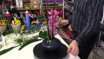 Simple Contemporary Arrangement - Mini Cymbidium Orchid, Wired Leaves and Osmandus Fern Stems --KSDgNRRZPLQ