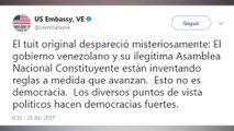 Embajada de EEUU en Venezuela critica Constituyente y dice se inventa reglas