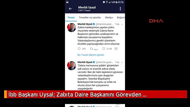 İbb Başkanı Uysal: Zabıta Daire Başkanını Görevden Uzaklaştırdım